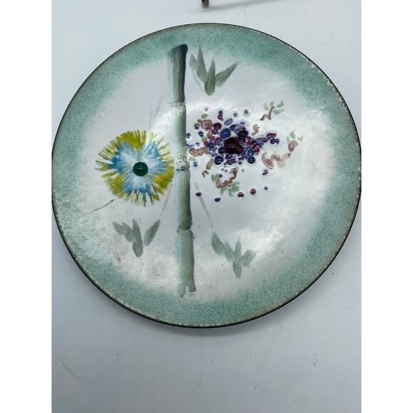 Vintage Enamel on Copper Plate Organic Design Mid Century Bamboo
Floral. - Picture 5 of 6